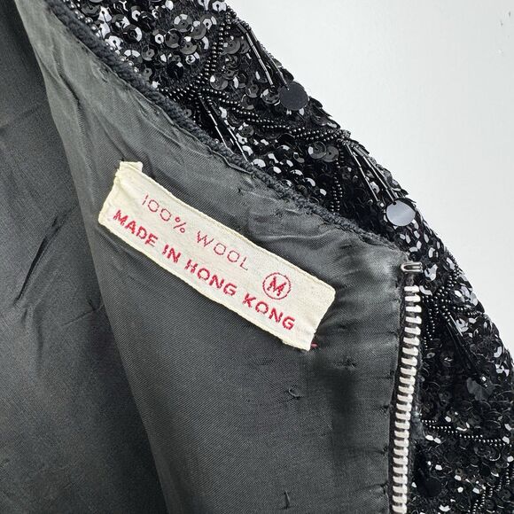 Vintage Heavy Beaded Fringe Tank Women M Black Sequin 50s 60s Old Hollywood Glam - Picture 12 of 16